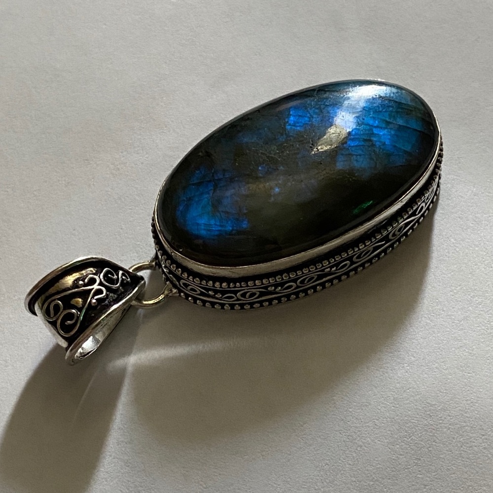Natural Blue Labradorite Oval Pendant